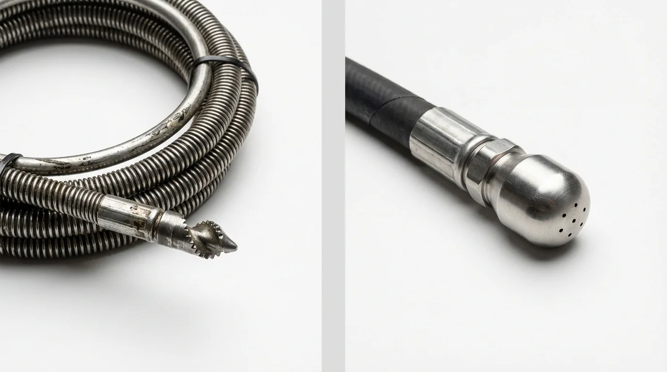 Drain snake cable and hydro jetting nozzle used for drain cleaning in Oldsmar, FL