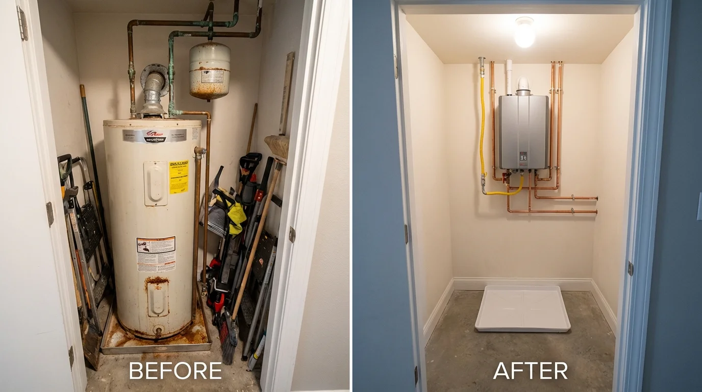 Tank water heater versus wall-mounted tankless unit comparison for Oldsmar, FL homeowners