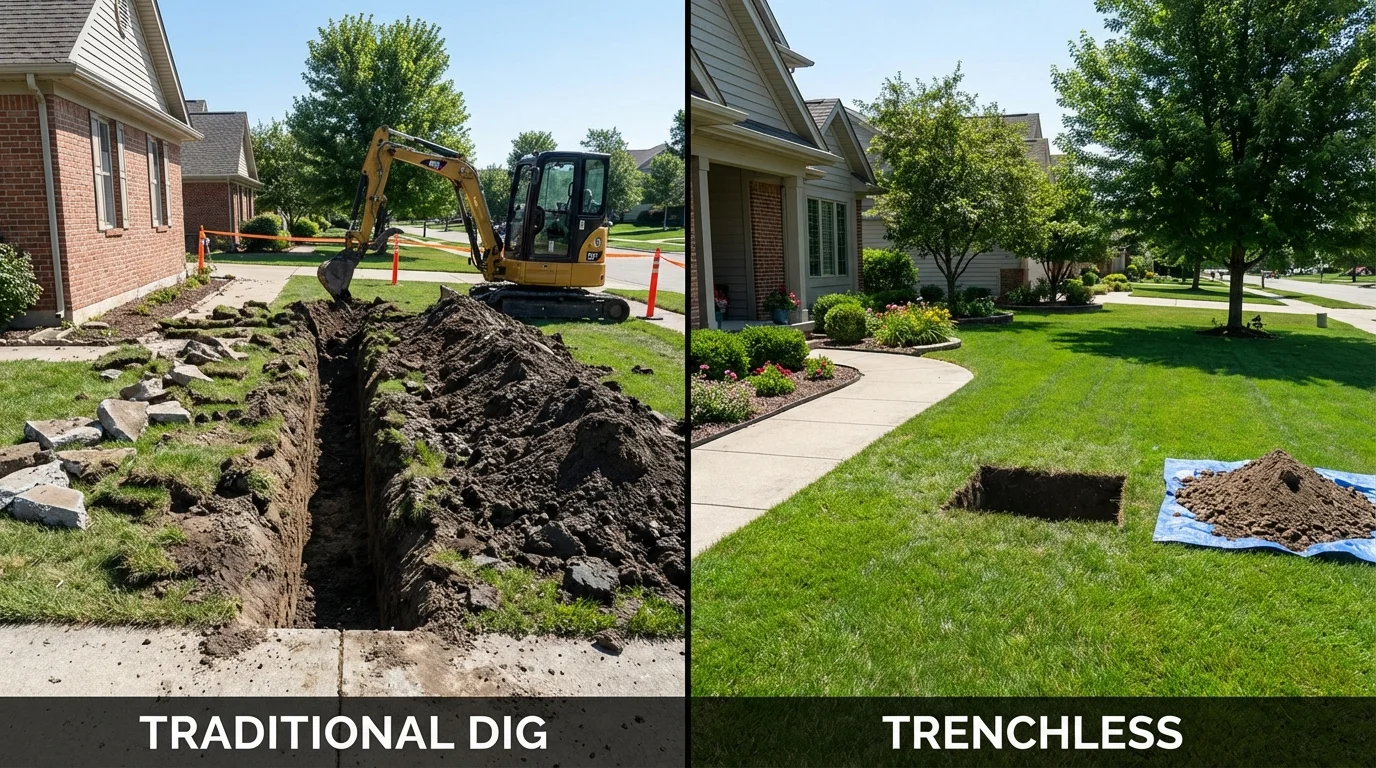 Trenchless sewer repair with minimal yard damage versus traditional excavation in Oldsmar, FL
